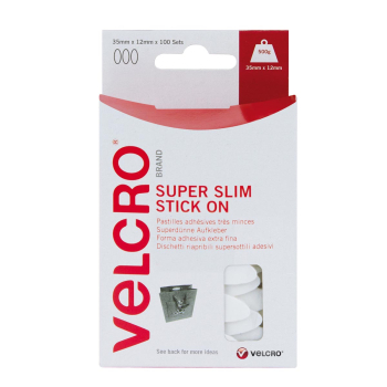 VELCRO® Brand 18 Stick-on EASY-COINS® 35mm x 12mm WHITE