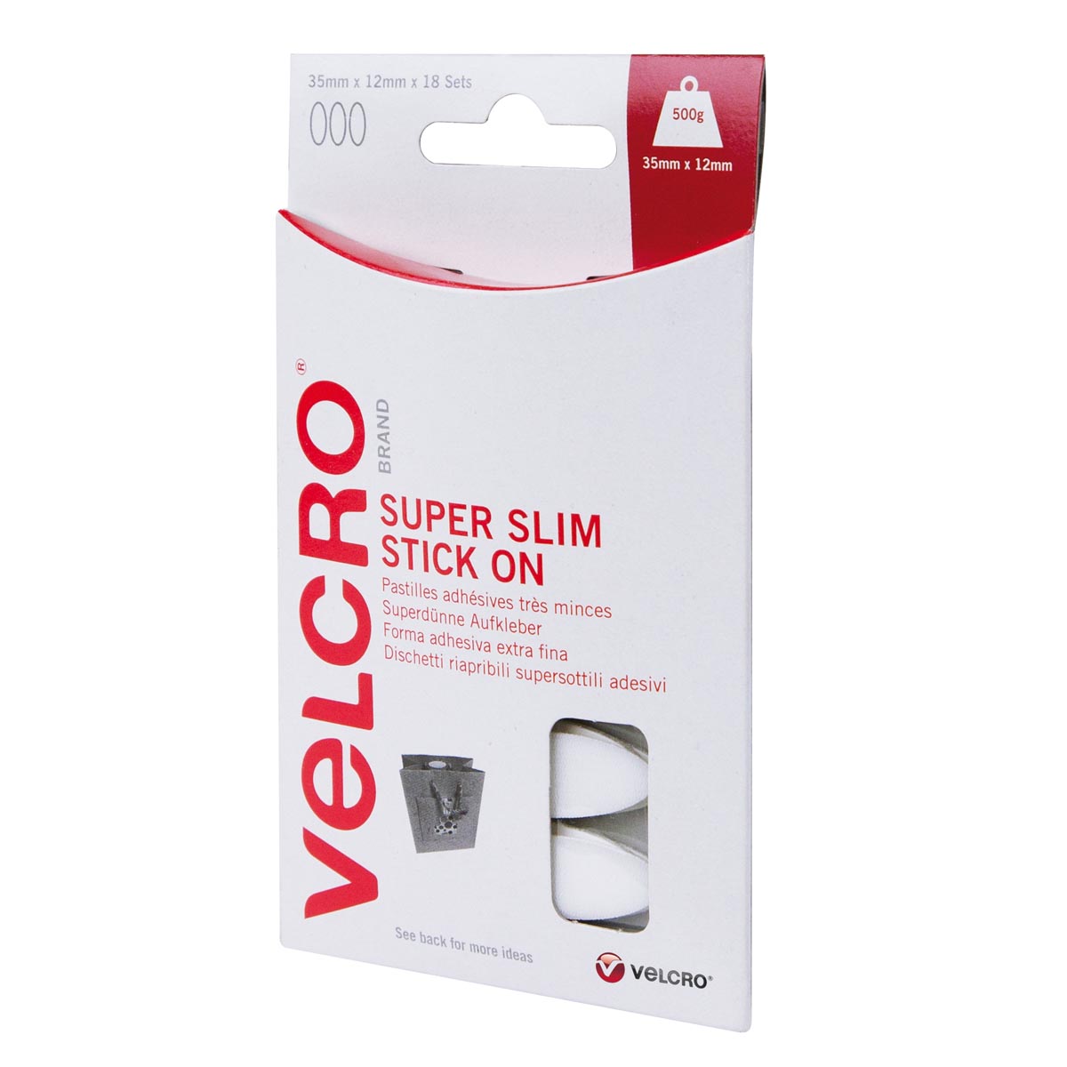 VELCRO® Brand 18 Stick-on EASY-COINS® 35mm x 12mm WHITE