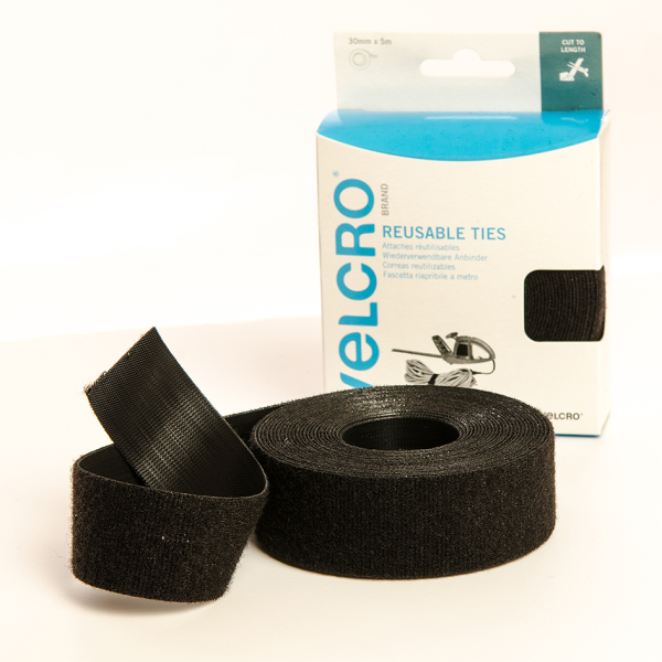 VELCRO® Brand cut-to-size ties 5m x 30mm roll BLACK