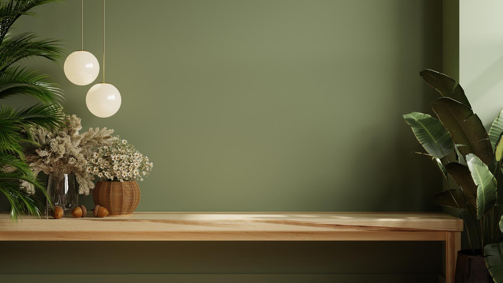 Table With Plants And Lights Decoration