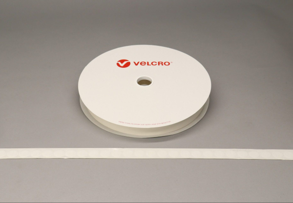 VELCRO® Brand PS18 Stick-on 19mm coins WHITE HOOK 25mtr roll