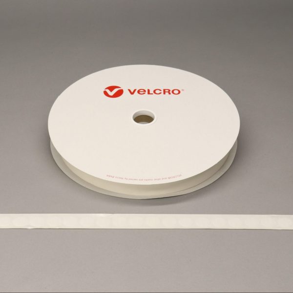 VELCRO® Brand PS18 Stick-on 19mm coins WHITE HOOK 25mtr roll