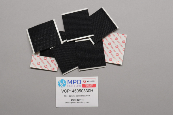 VELCRO® Brand PS14 50mm x 50mm Black Hook Stick-On Pieces