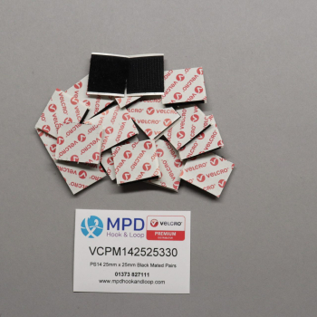 VELCRO® Brand PS14 Stick-on 25mm x 25mm BLACK MATED