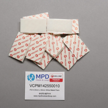 VELCRO® Brand PS14 Stick-on 25mm x 50mm WHITE MATED