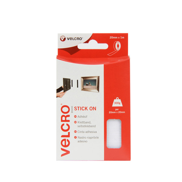 VELCRO Brand VEL60210 Velcro 20mmx100cm White Stick On Tape, 20 mm x 1 m