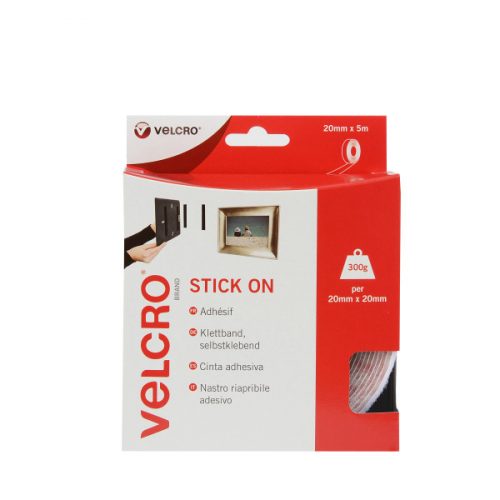 VELCRO® Brand Stick-on tape 5m x 20mm WHITE