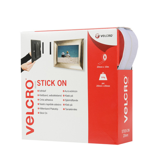 VELCRO® Brand Stick-on tape 10m x 20mm WHITE