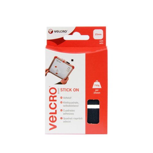 VELCRO® Brand 24 pairs Stick-on squares 25mm BLACK