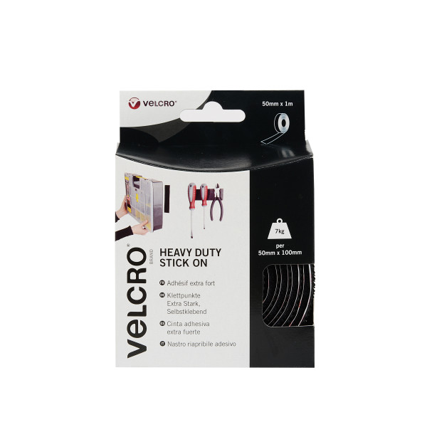 50cm-5m VELCRO® Brand Heavy Duty Stick On Tape in BLACK Hook & Loop 50mm