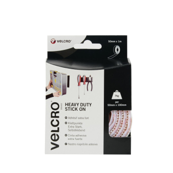 VELCRO® Brand heavy duty 1m x 50mm Stick-on tape WHITE