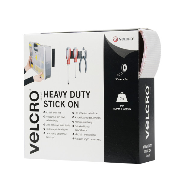 VELCRO® Brand heavy duty 5m x 50mm Stick-on tape WHITE