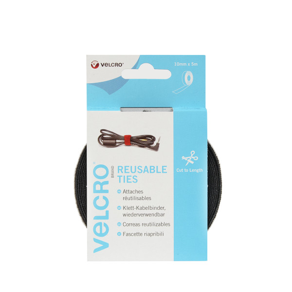 VELCRO® Brand cut-to-size ties 5m x 10mm roll BLACK