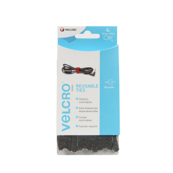VELCRO® Brand 6 adjustable ties 20cm x 12mm BLACK