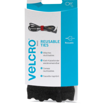 VELCRO® Brand 15 adjustable ties 20cm x 12mm BLACK