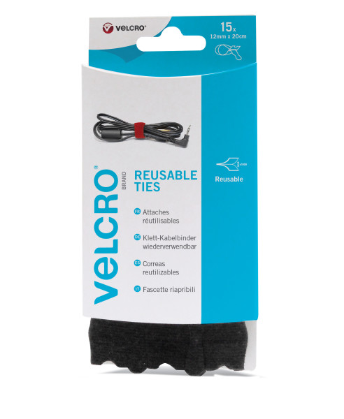 VELCRO® Brand 15 adjustable ties 20cm x 12mm BLACK